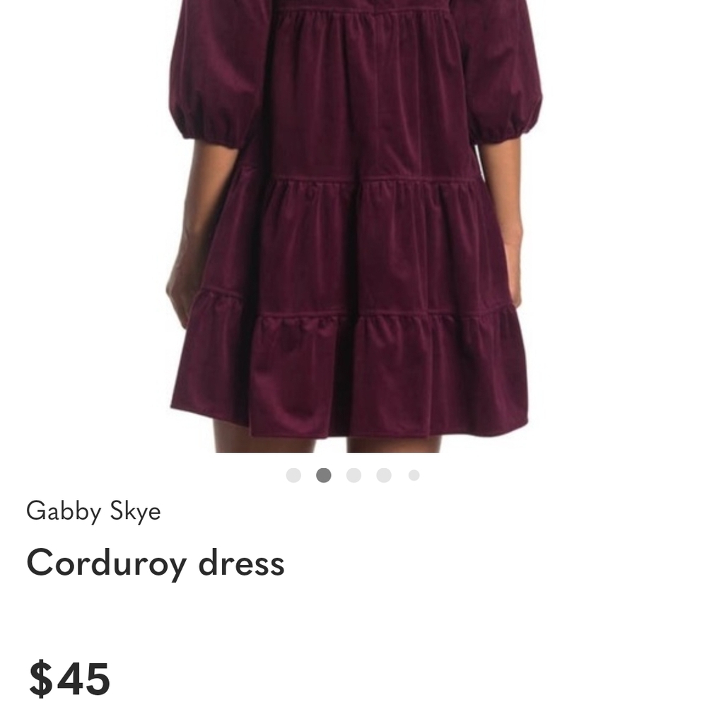 Melonie T Burgundy V-Neck Tiered Corduroy Dress Size 14 - Picture 3 of 8